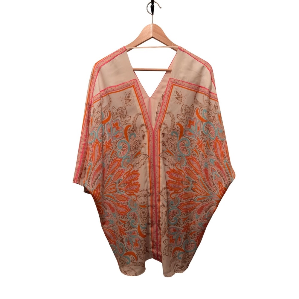 Rose & Olive Women's Peach Paisley Butterfly Blouse Sheer Boho Festival Top XL - Picture 3 of 4